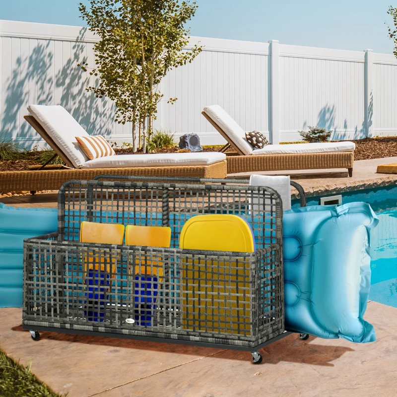 Outsunny Pool Float Storage, Pool Caddy, with Wheels, 43.25" L x 22.5" W x 28" H, Dark Gray