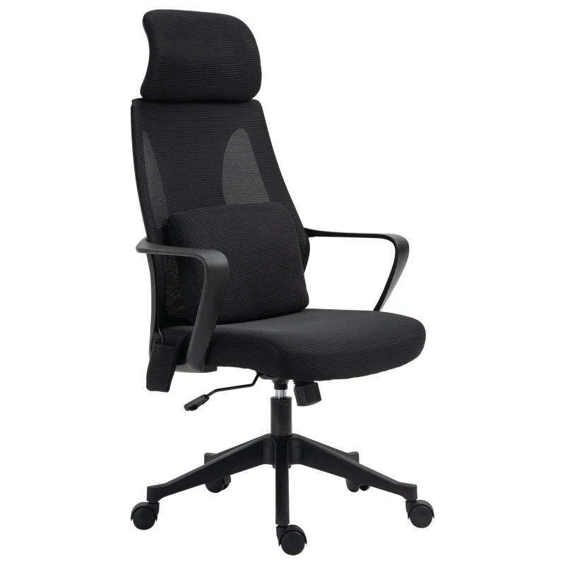 Vinsetto Ergonomic Home Office Mesh Desk Chairs, Computer Task Chair with Massage Lumbar Cushion, Adjustable Seat & Headrest, Rocking Function, Black