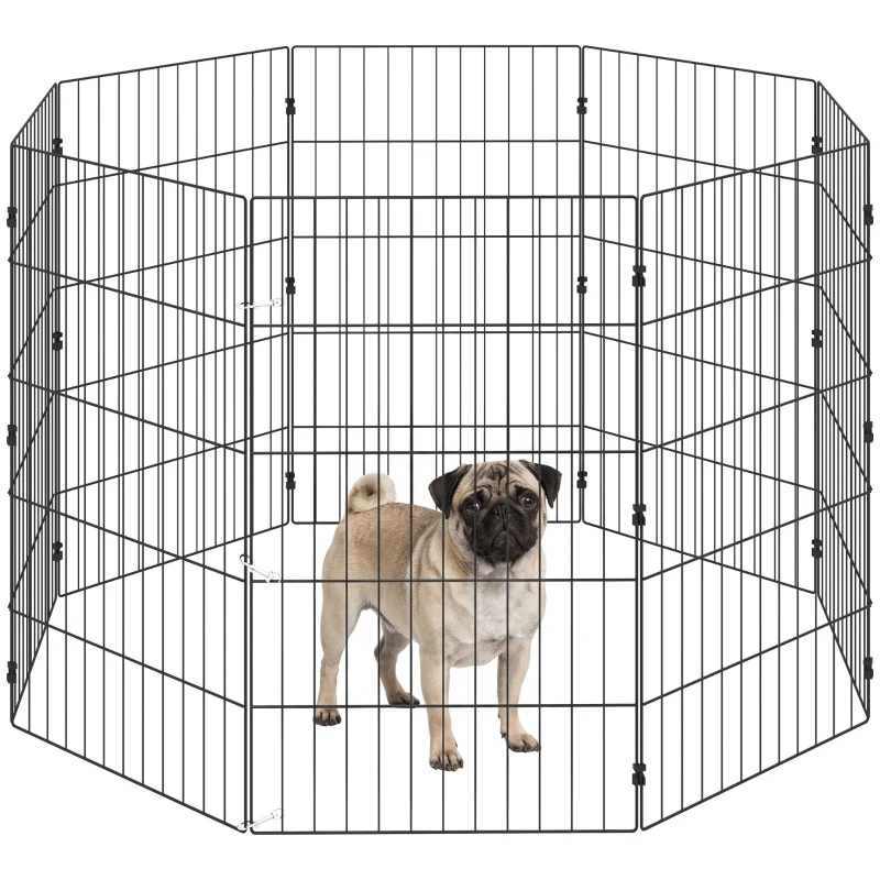 PawHut Foldable Metal Exercise Dog Playpen, Expandable Pet Fence for Small & Medium Dogs, 20" x 32", 8 Panels, Black