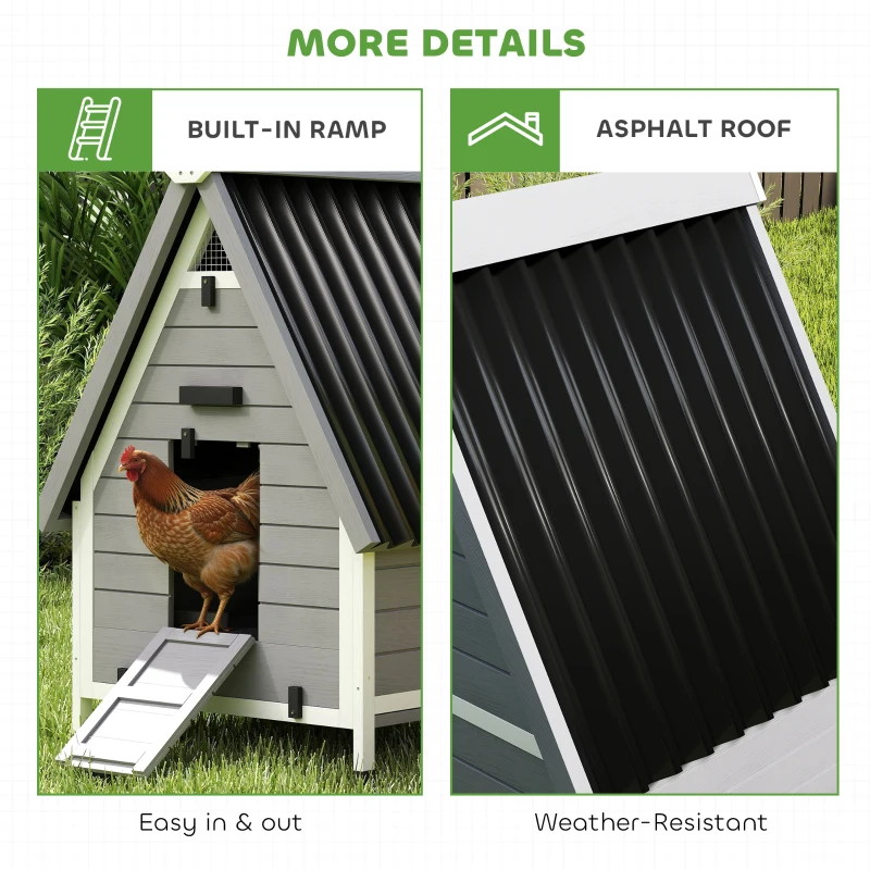PawHut Chicken Coop for 2 Chickens, Outdoor Wooden Chicken House with Removable Nesting Box & Roosting Bar, Tray, Ramp