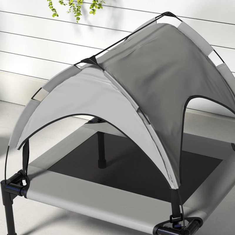 PawHut Elevated Dog Bed with Canopy, Raised Outdoor Pet Bed for Camping with Washable Breathable Mesh, 30" x 24" x 27"