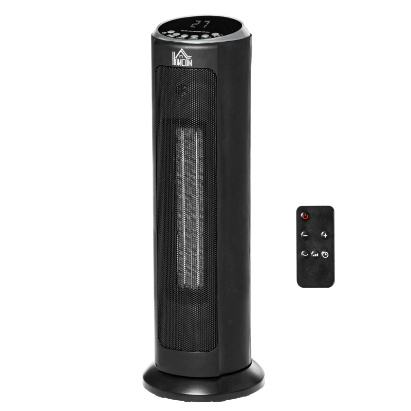 HOMCOM 2-In-1 Portable Electric Tower Heater, Oscillating Space Heater with 12H Timer, Three Heating Modes, 750/1500W, for Indoor Use, Black