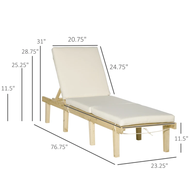 Outsunny Chaise Lounge Chair Patio Recliner with 4-Position Adjustable Backrest & Cushion, Natural