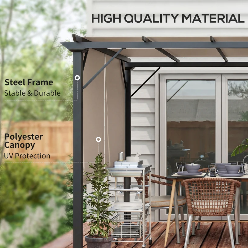 Outsunny 12' x 10' Outdoor Patio Gazebo Pergola with Retractable Canopy Roof, Steel Frame with Stakes, Light Brown
