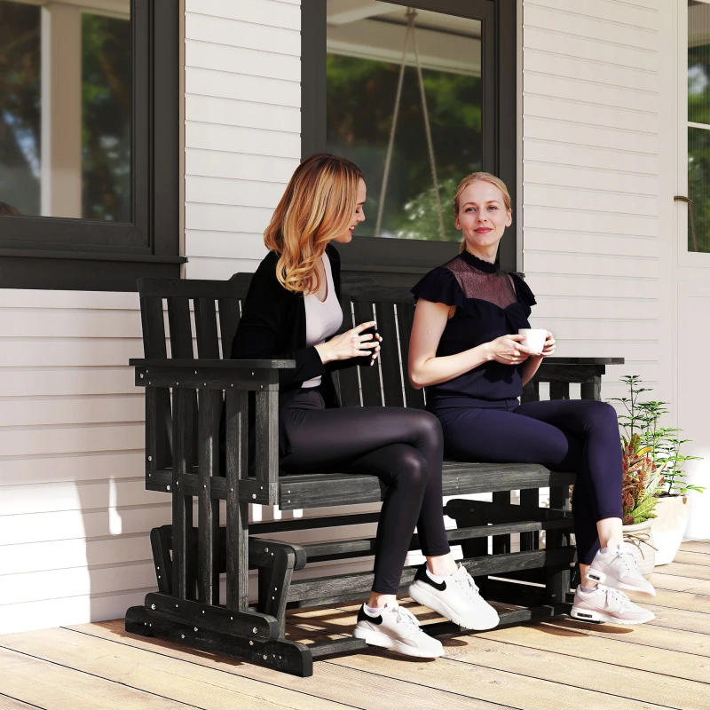 Outsunny 2-Person Patio Swing Glider Bench with Quick Drying Design and Wide Armrest, Wood Rocking Chair Loveseat for Backyard Garden Porch, Black