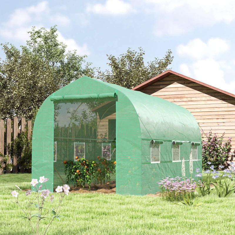 Outsunny 6.6' x 11' x 7' Portable Walk-In Tunnel Greenhouse, Garden Plant Growing Warm House, Outdoor Seed Flower Vegetable Growth Tent, Green