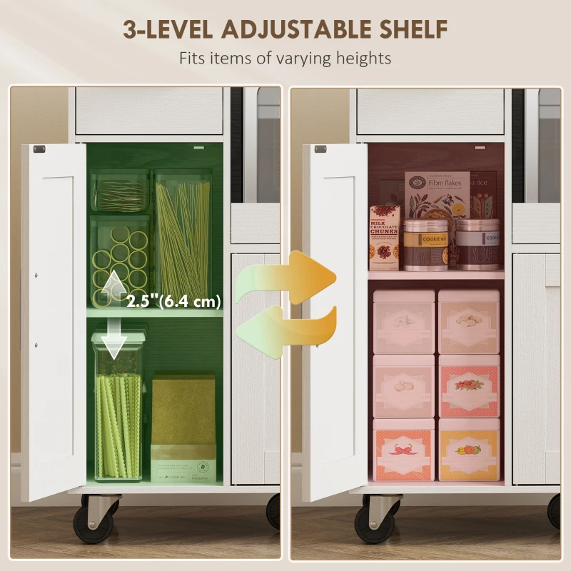 HOMCOM Microwave Cabinet Kitchen Cart Sliding Tray Adjustable Shelf Cable Hole 31.5" x 15.7" x 34.9" in White