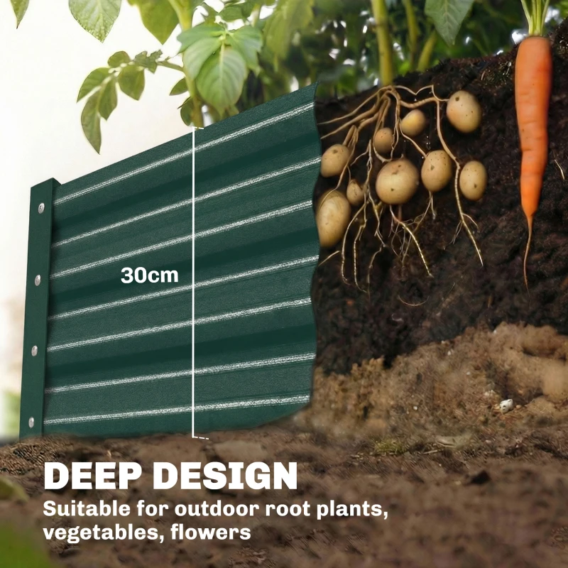 Outsunny 8 x 4 x 1ft Galvanized Raised Garden Bed, Reinforced Outdoor Planter Box with Open Bottom, Green