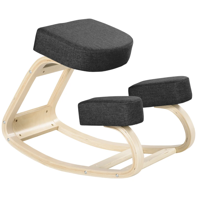 HOMCOM Ergonomic Kneeling Chair, Wood Kneel Stool with Thick Pads, Desk Knee Chair, Improve Posture, Black