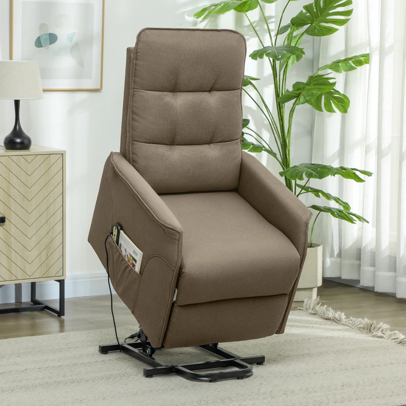 HOMCOM Power Lift Chair for Elderly, Fabric Recliner Sofa with Remote Control, Side Pockets, Quick Assembly, Brown