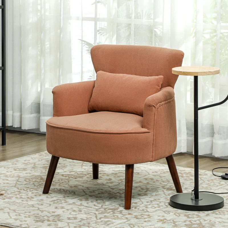 HOMCOM Modern Accent Chair, Upholstered Armchair with Solid Wood Legs and Lumbar Pillow for Living Room, Orange