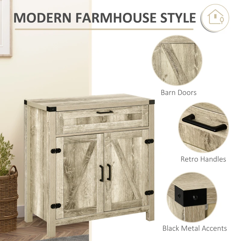 HOMCOM Modern Farmhouse Sideboard with Storage, Buffet Cabinet with 2 Barn Doors and Drawer for Dining Room, Oak
