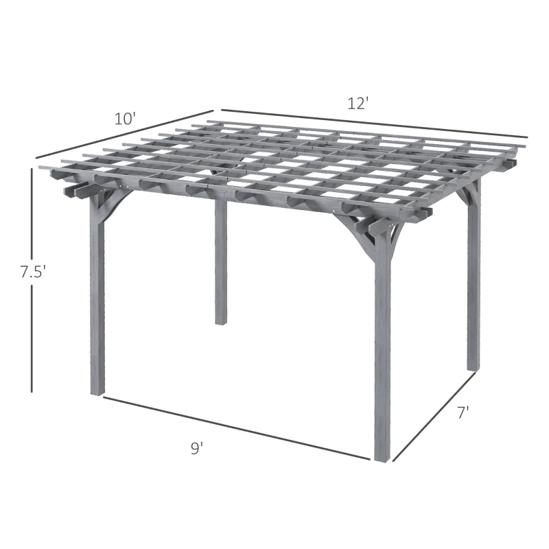 Outsunny 12' x 10' Wooden Pergola, Outdoor Grape Gazebo for Garden, Patio, Backyard, Deck, Gray