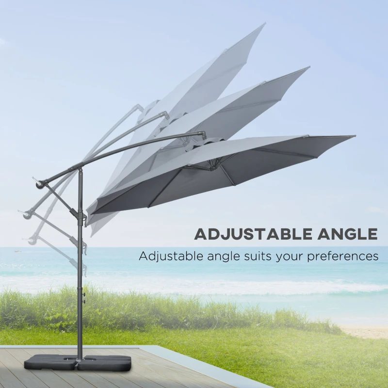 Outsunny 9.6ft Offset Patio Umbrella Garden Hanging Parasol Banana Cantilever Umbrella with Base, Crank, Dark Grey