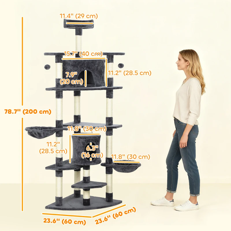 PawHut 79" Scratching Kitten Tree Condo Kitten Scratch Activity Center Toys Dark Grey