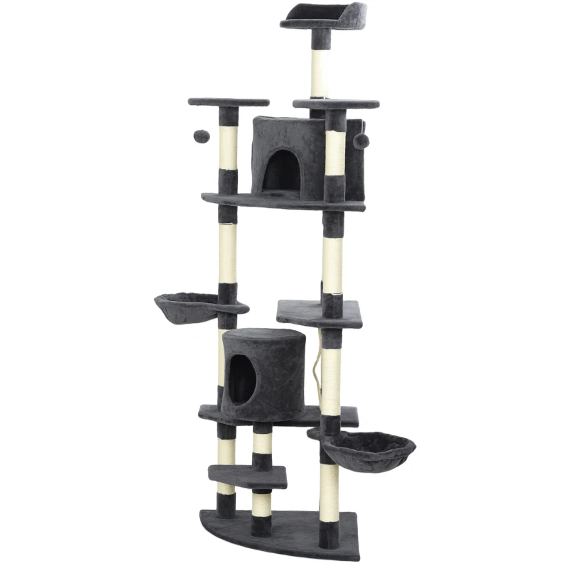 PawHut 79" Scratching Kitten Tree Condo Kitten Scratch Activity Center Toys Dark Grey