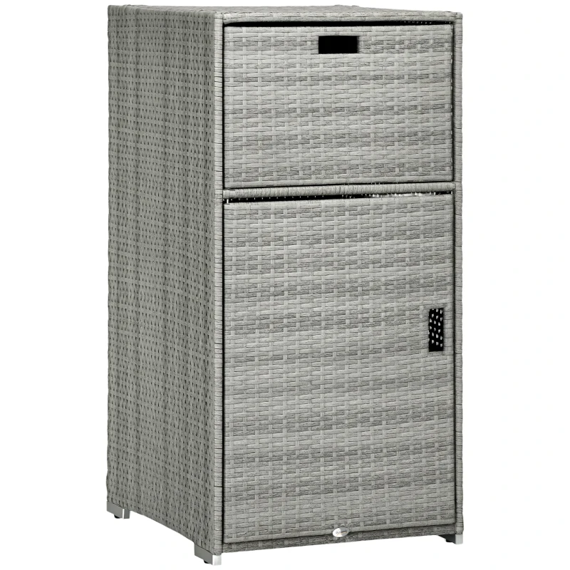 Outsunny Patio Storage Cabinet, Outdoor Towel Rack for Pool, PE Rattan Wicker Hot Tub Accessory, with Basket Drawer, Mixed Grey
