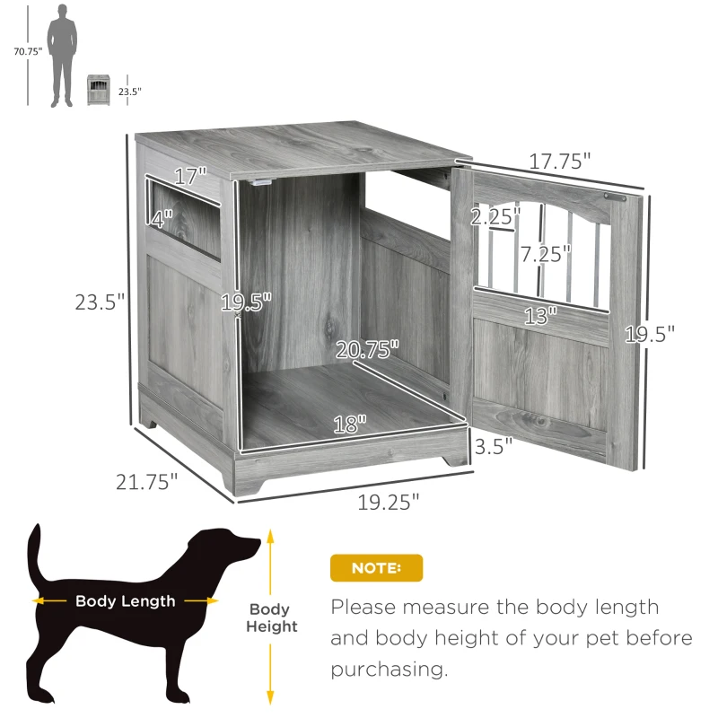 PawHut Furniture Style Dog Crate, Wooden End Table Pet Kennel with Lockable Door for Small Medium Dog Indoor Puppy Cage, Grey