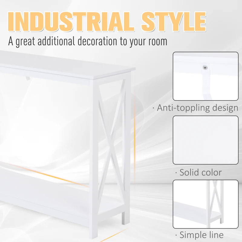 HOMCOM 40" Console Table, 2 Tier X-Design Narrow Entryway Table with Storage Shelf for Behind Couch, Living Room, Hallway, White