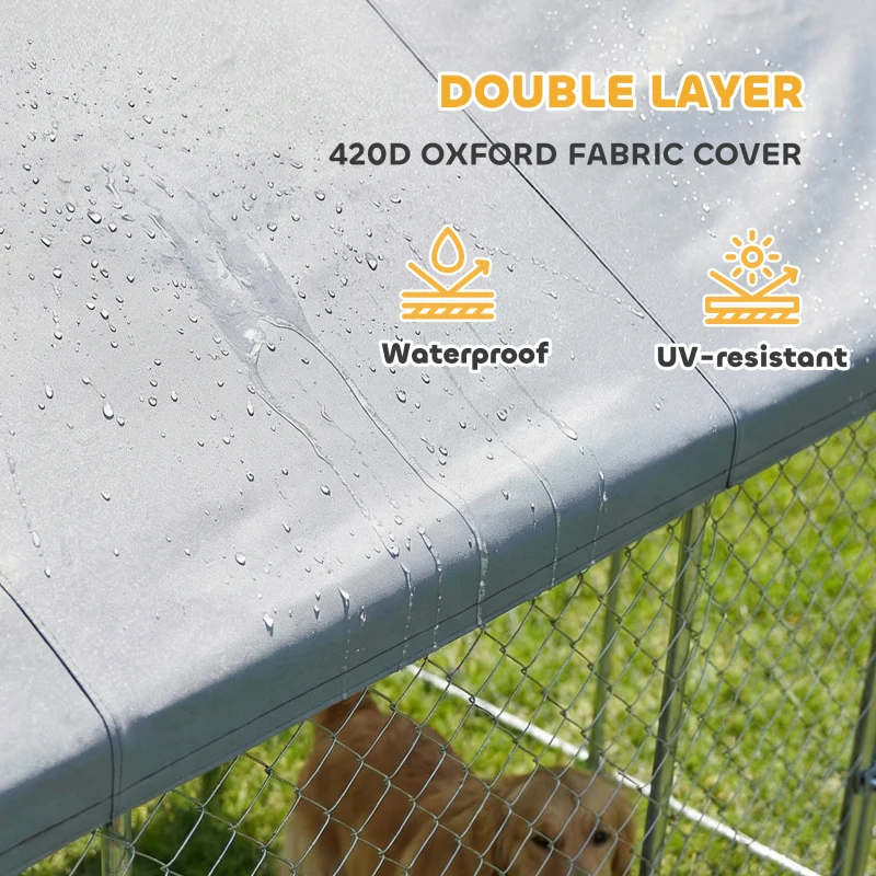 PawHut Galvanized Steel Outdoor Dog Kennel with Roof, Safety Lock, for Backyard, 13.1' x 7.5' x 7.8'