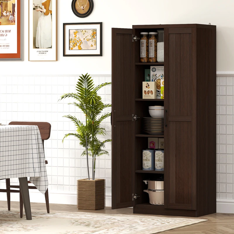 HOMCOM 63" 2-Door Kitchen Pantry, Freestanding Cabinet with 2 Adjustable Shelves for Dining Room, Cinnamon Cherry Wood Grain(m-10)