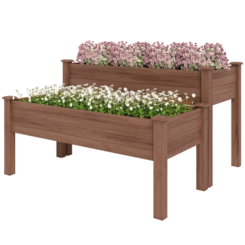Outsunny 2 Tiers Raised Garden Bed, Wooden Elevated Planter Box with Legs, Gardening Planting Bed, Carbonised