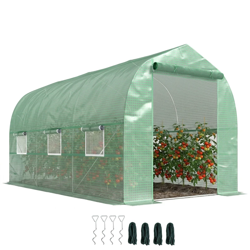 Outsunny 6.6' x 11' x 7' Portable Walk-In Tunnel Greenhouse, Garden Plant Growing Warm House, Outdoor Seed Flower Vegetable Growth Tent, Green