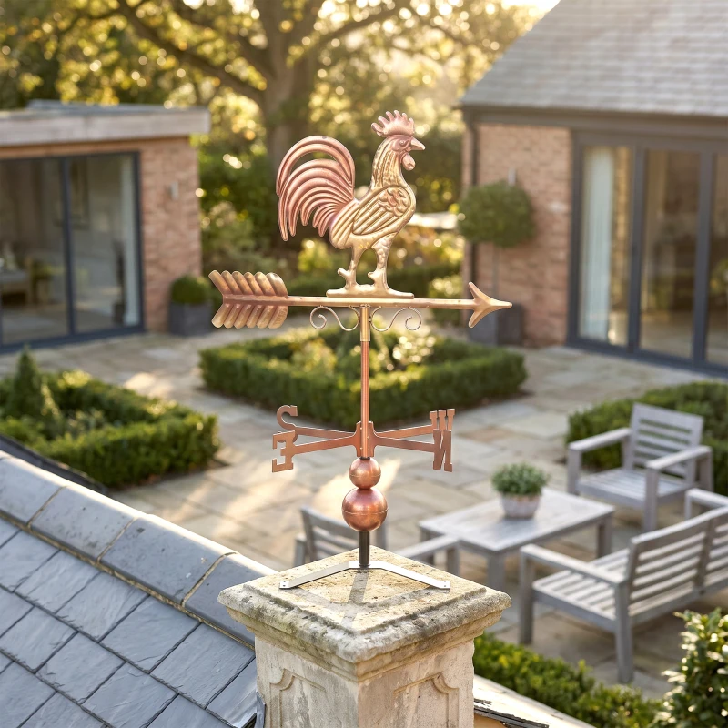 Outsunny Metal Rooster Weathervane, Roof Mount Wind Direction Indicator, Outdoor Weather Vanes