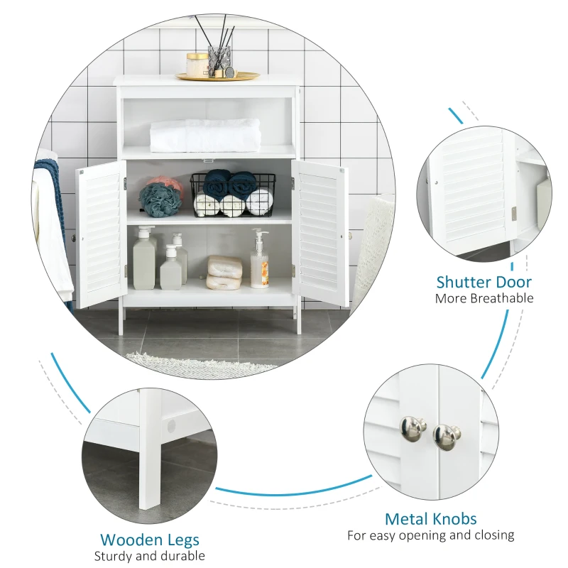 kleankin Bathroom Floor Storage Cabinet, Freestanding Bathroom Cabinet with Shutter Doors, Open Shelf and Adjustable Shelf, White
