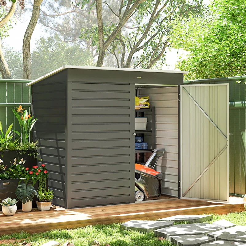 Outsunny 6' x 4' Outdoor Garden Shed, Metal Storage Shed with Lockable Door and Gloves for Backyard Garden Patio, Light Gray