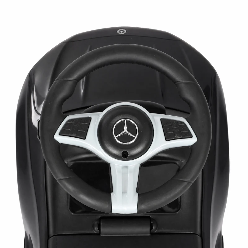 Qaba 3 in 1 Toddler Push Car Licensed Mercedes-Benz with Push Handle, Canopy, Guardrails, Horn, Music for 18-36 Months, Black