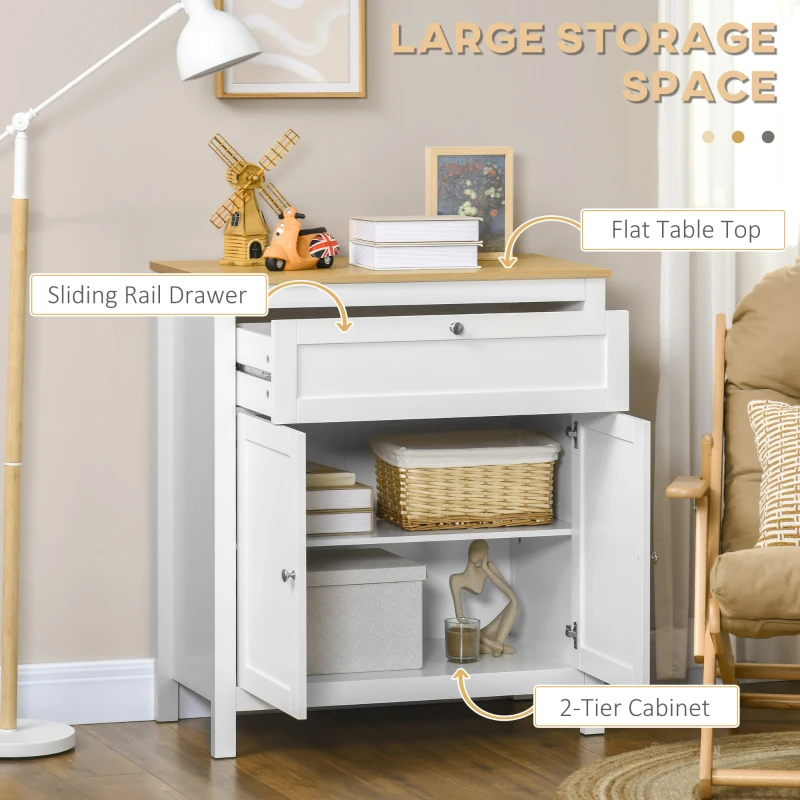 HOMCOM Sideboard Cabinet, Buffet Table with Drawer, Double Door Cupboard and Adjustable Shelf for Living Room, Entryway, White