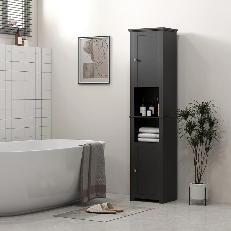 HOMCOM Tall Medicine Cabinet, Freestanding Bathroom Storage Cabinet with Shelves and 2 Cupboards, Bathroom Organizer, Black