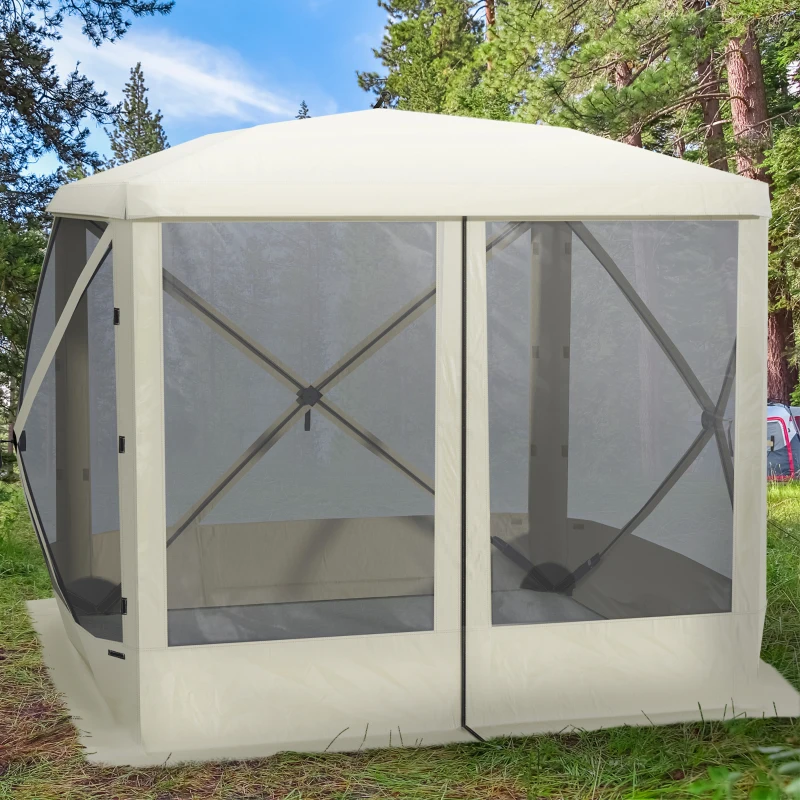 Outsunny Pop Up Camping Canopy Gazebo Screen Shelter Tent with Single Person Easy Set-Up, Portable Carry Bag, 7x7FT, Beige