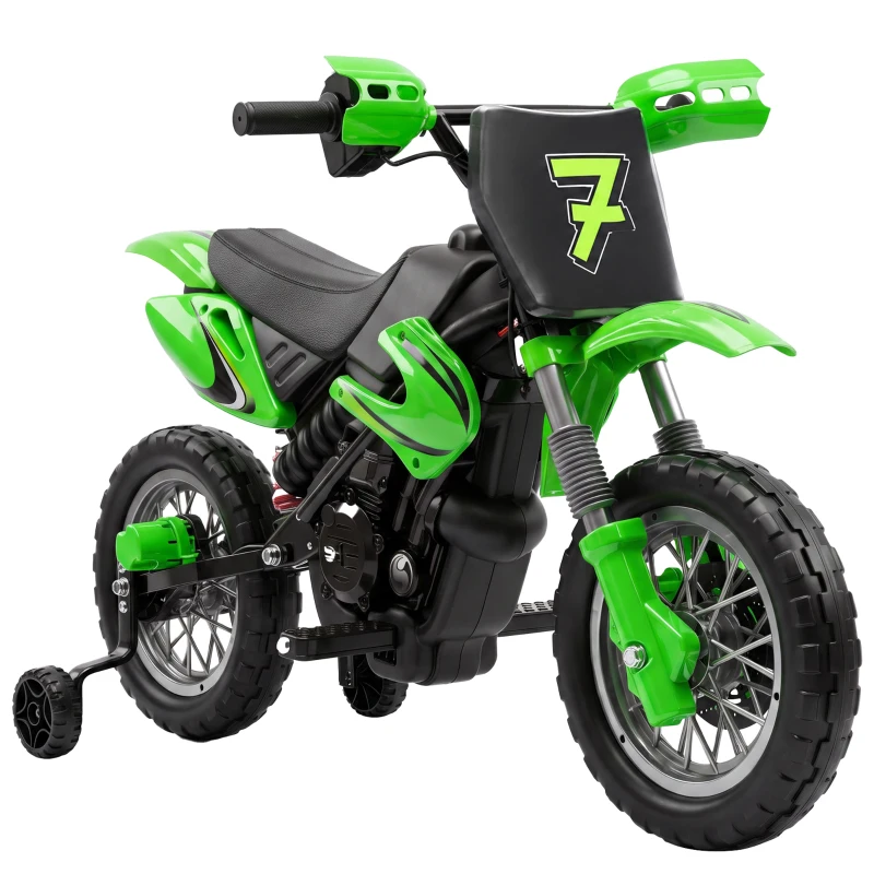 Qaba 12V Kids Electric Motorcycle, Ride on Motorcycle with Training Wheels, Rear Suspension, Horn for 3-6 Years, Green