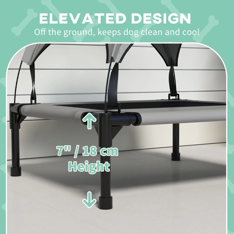 PawHut Elevated Dog Bed with Canopy, Raised Outdoor Pet Bed for Camping with Washable Breathable Mesh, 30" x 24" x 27"