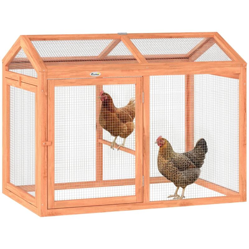 PawHut Wooden Chicken Run, Outdoor Chicken Coop with Perch and Dual Doors, Combinable Hen House Rabbit Hutch for Backyard