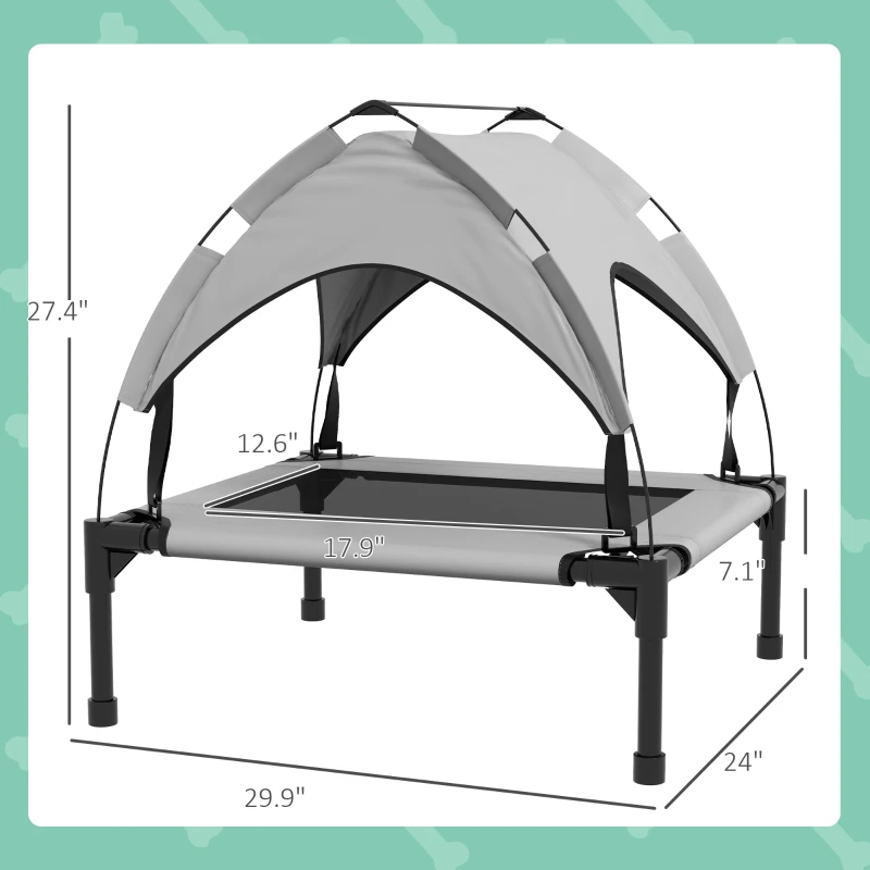 PawHut Elevated Dog Bed with Canopy, Raised Outdoor Pet Bed for Camping with Washable Breathable Mesh, 30" x 24" x 27"