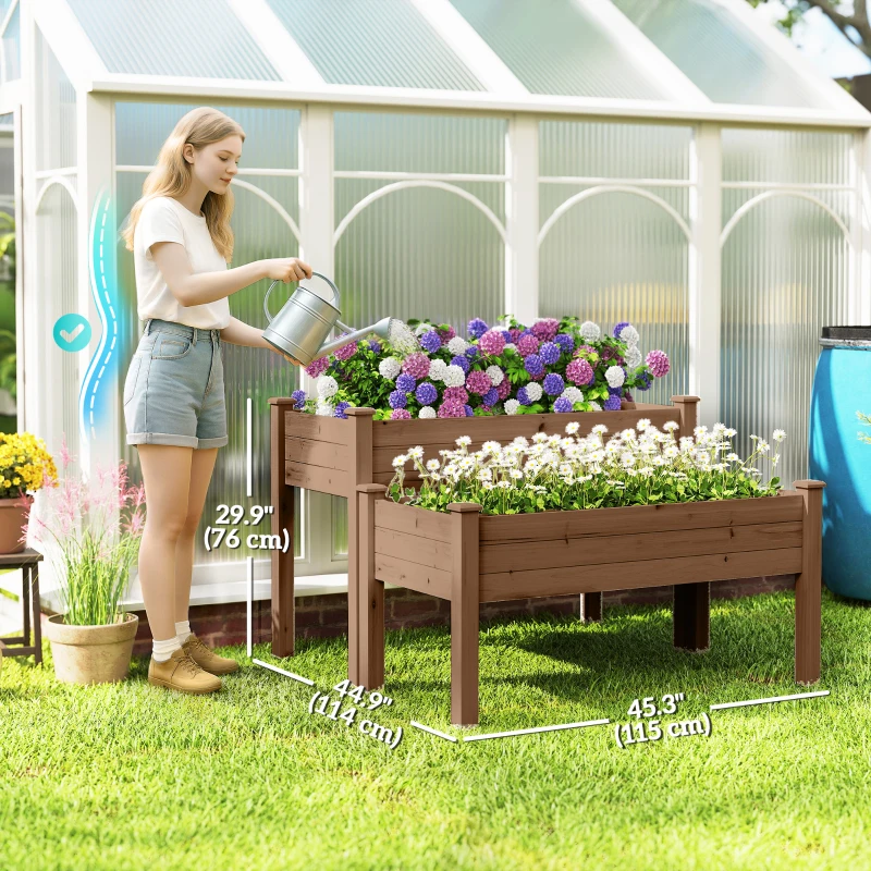 Outsunny 2 Tiers Raised Garden Bed, Wooden Elevated Planter Box with Legs, Gardening Planting Bed, Carbonised