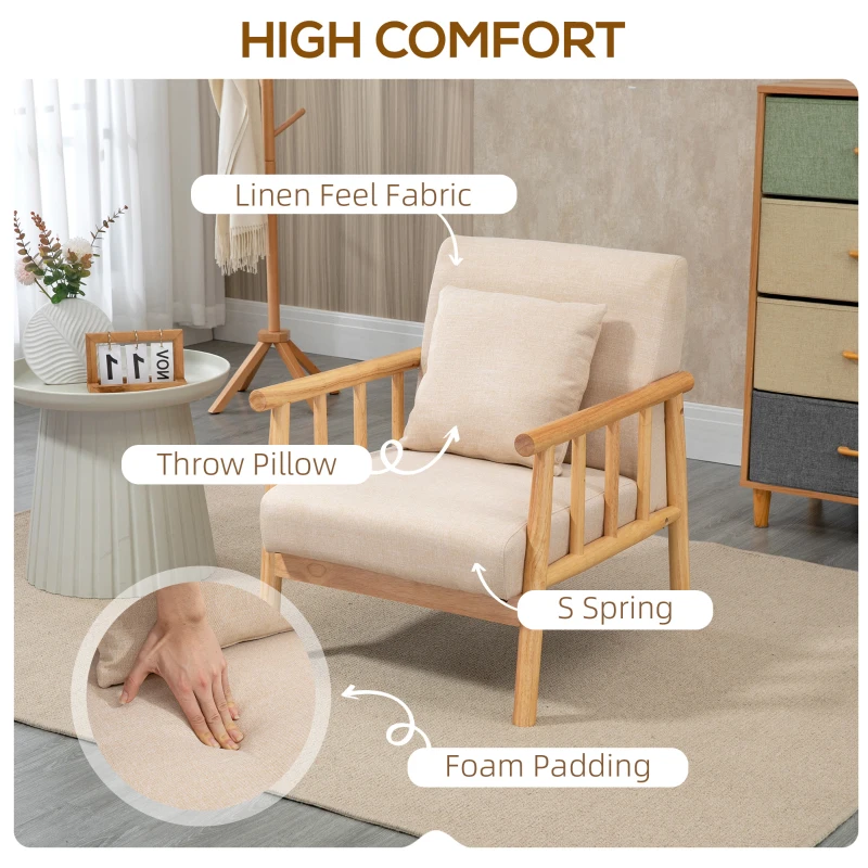 HOMCOM 24.5" Single Couch for Small Spaces, Modern Sofa for Bedroom, Living Room Furniture, Upholstered Small Couch with Throw Pillow and Wood Legs, Set of 2, Beige