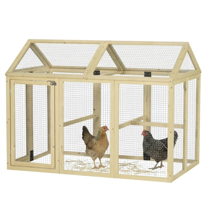 PawHut Wooden Chicken Run, Combinable Design with Perches, 4.6' x 2.8', Nature Wood
