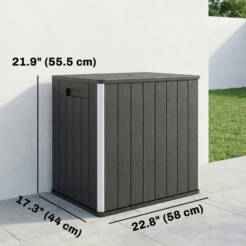 Outsunny 30 Gallon Storage Box, Outdoor Side Table with Umbrella Holder, Black