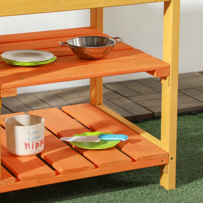 Outsunny Mud Kitchen for Kids Outdoor Kitchen Playset w/ Realistic Kitchen Toys, Faucet Sink Storage Shelves for Ages 3-8 Years