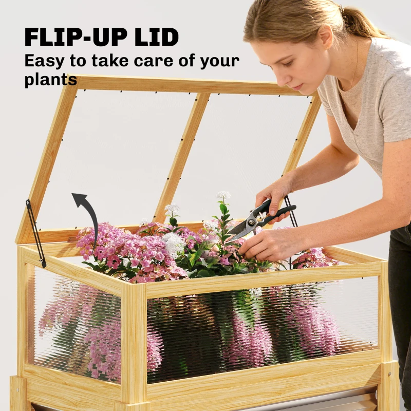 Outsunny Raised Garden Bed with Mini Greenhouse, Elevated Planter Box with Legs and Bed Liner for Flowers, Vegetables