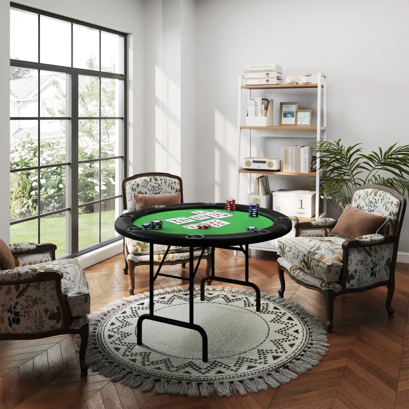 Soozier Poker Table Foldable 47" Round Casino Folding Game Table for 8 Players with Cup Holders, Green