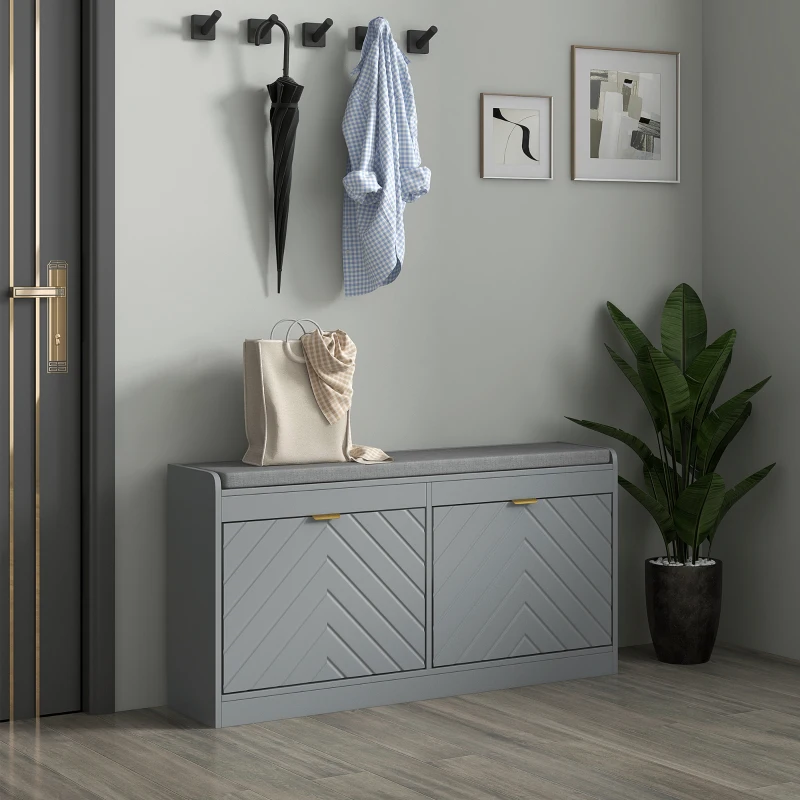 HOMCOM Shoe Storage with Seat, Upholstered Hallway Bench, Shoe Bench with 2 Flip Drawers and 4 Vents for 8 Pairs of Shoes