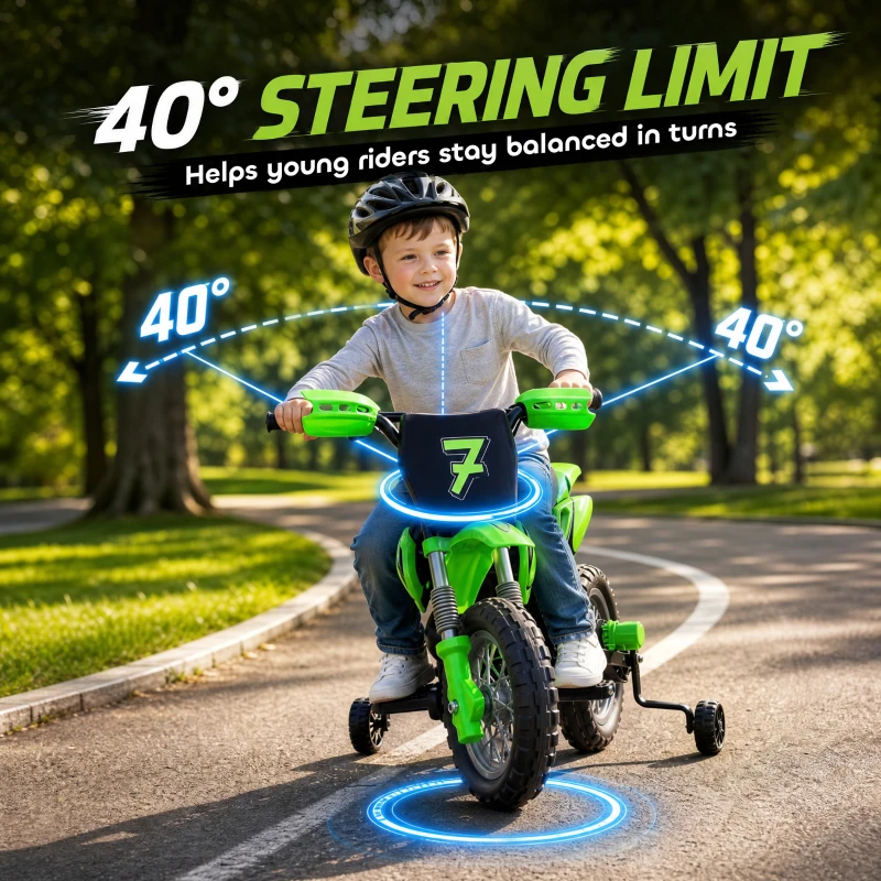 Qaba 12V Kids Electric Motorcycle, Ride on Motorcycle with Training Wheels, Rear Suspension, Horn for 3-6 Years, Green