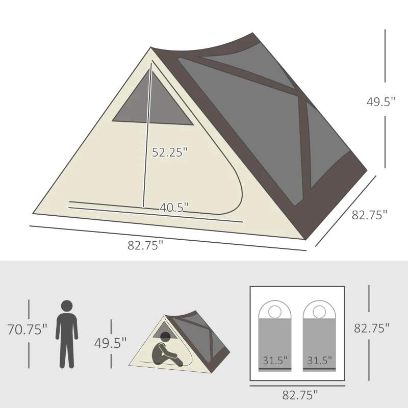 Outsunny 2-3 People Pop Up Camping Tent Waterproof Automatic Instant Tent Portable Cabana Beach Tent with Rainfly, Carry Bag, Windows and Doors, Outdoor Camping Hiking Indoor