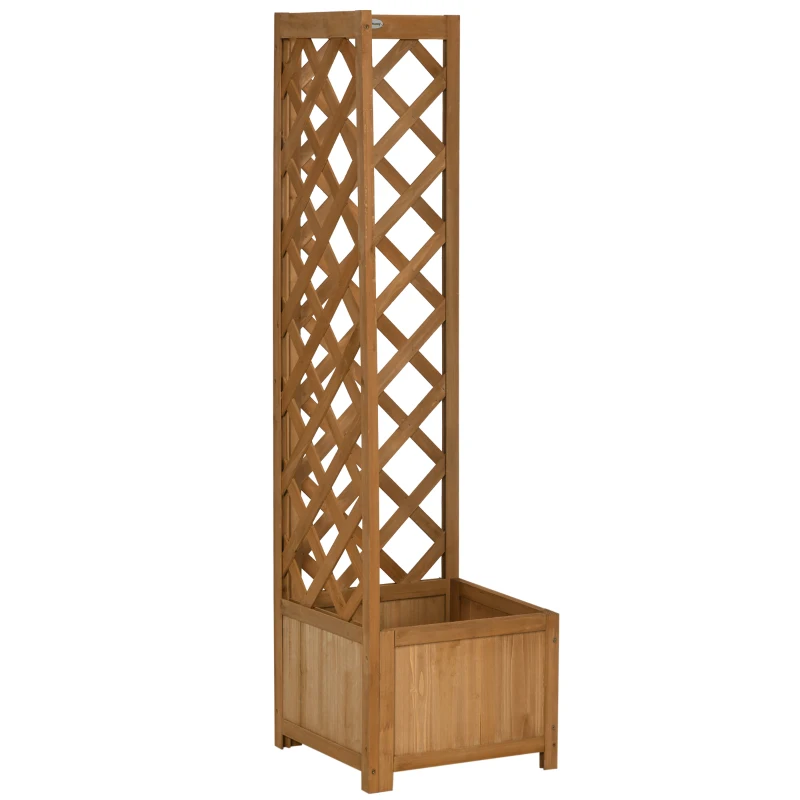 Outsunny Raised Garden Bed Wood Planter with Trellis for Vine Climbing, 16" x 16" x 57", Brown