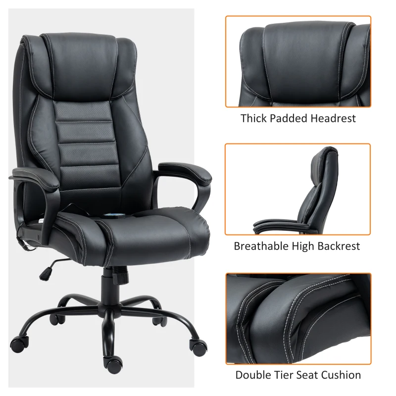 Vinsetto Massage Office Chair, High Back Executive Office Chair with 6-Point Vibration, Timer, Adjustable Height, Swivel Seat and Rocking Function, Black